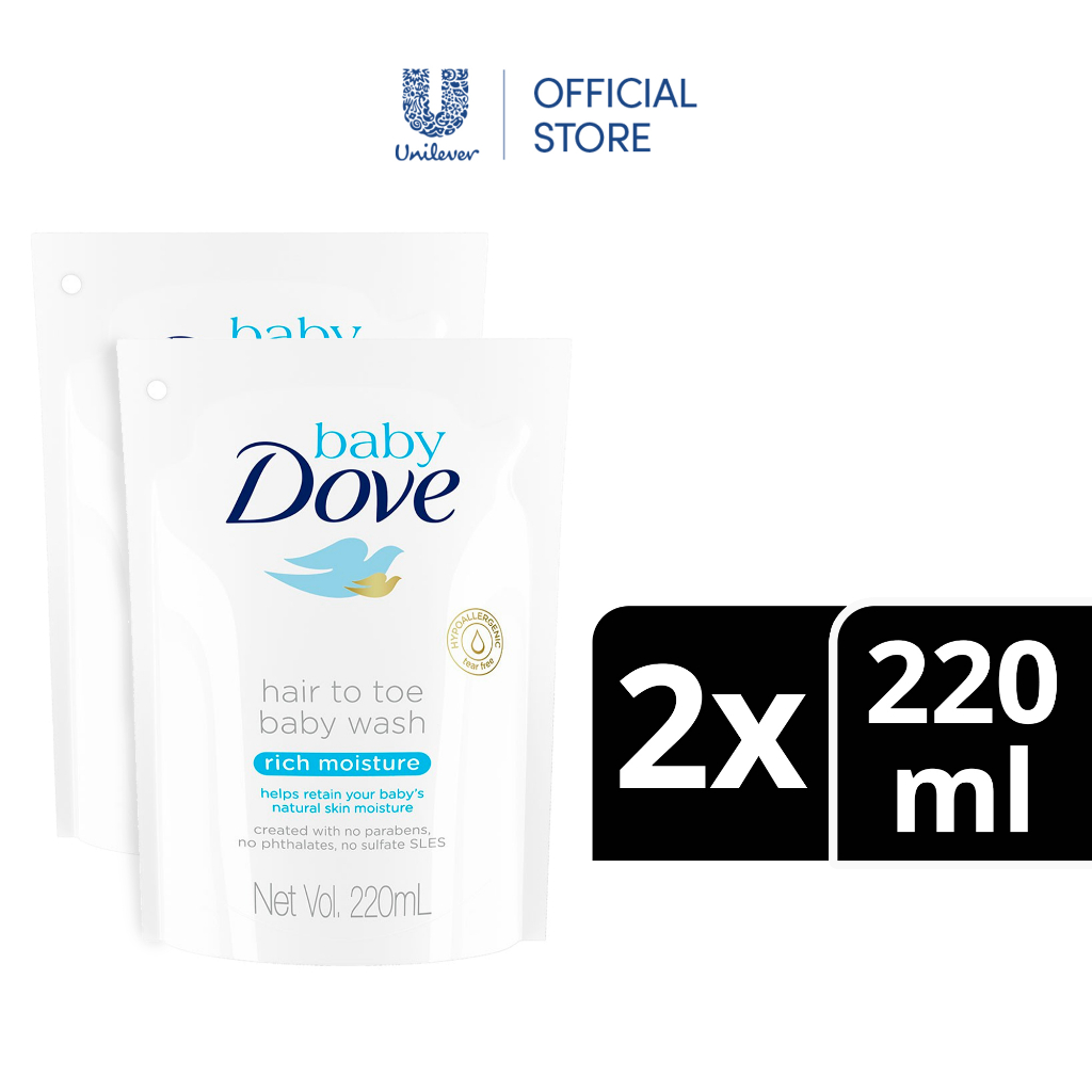 Baby Dove Hair to Toe Wash Rich Moisture 220ml Refill for Dry Skin x2