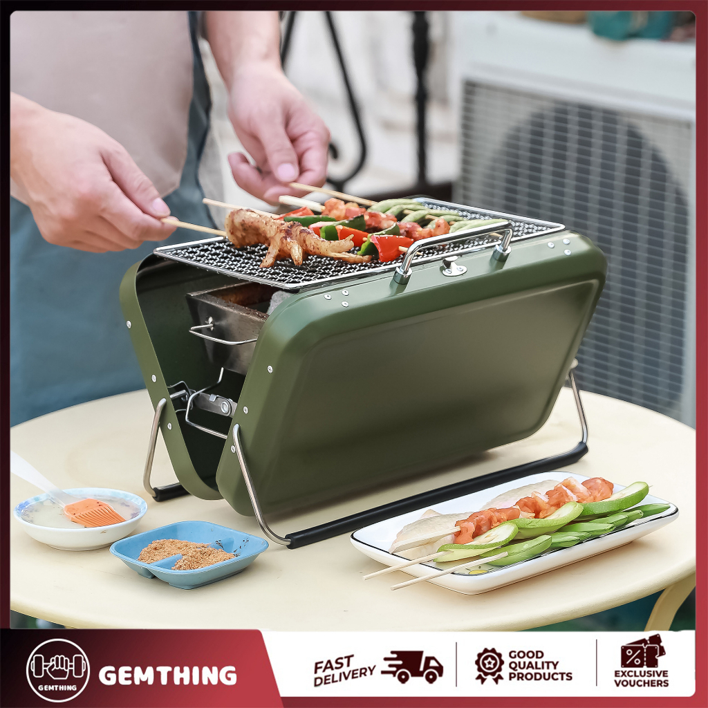 Outdoor portable luggage barbecue rack, home garden charcoal folding ...