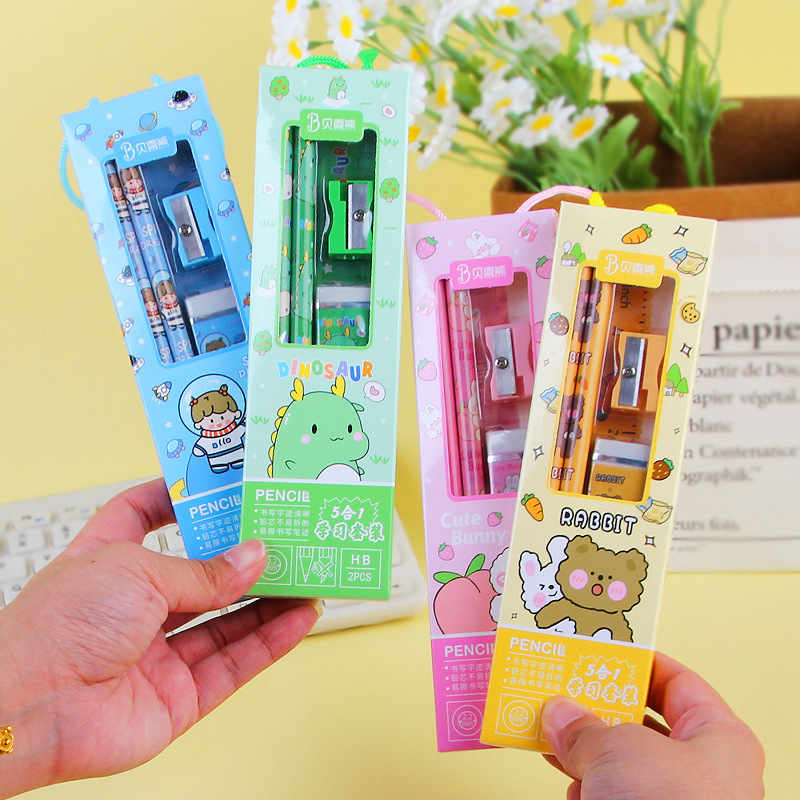 5in1 Stationery Set New Primary School Pencil Set With Eraser ...