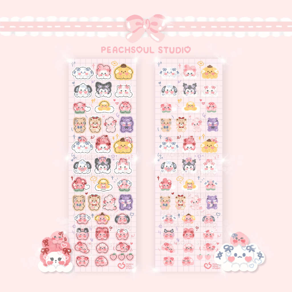 Momo & Sanrio Friends Fanart Deco Sticker Sheet by PEACHSOUL STUDIO polco deco journal sticker