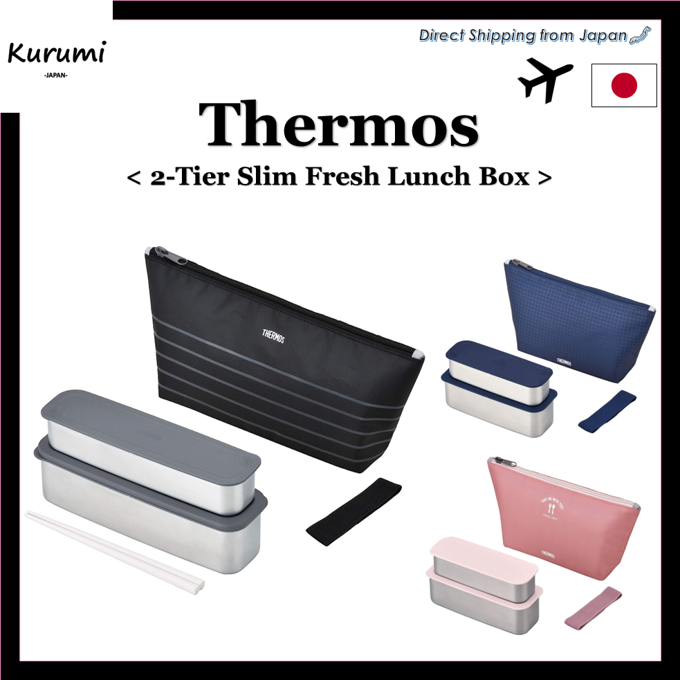 Thermos DSA-604W NC Bento Box 2 Scomparti - Lunch Box Snella In Acciaio Inox 635ml, A Quadretti Blu Navy