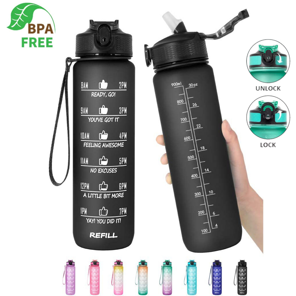 1L Motivational Water Bottle 32oz tumbler with Time Marker Straw for ...