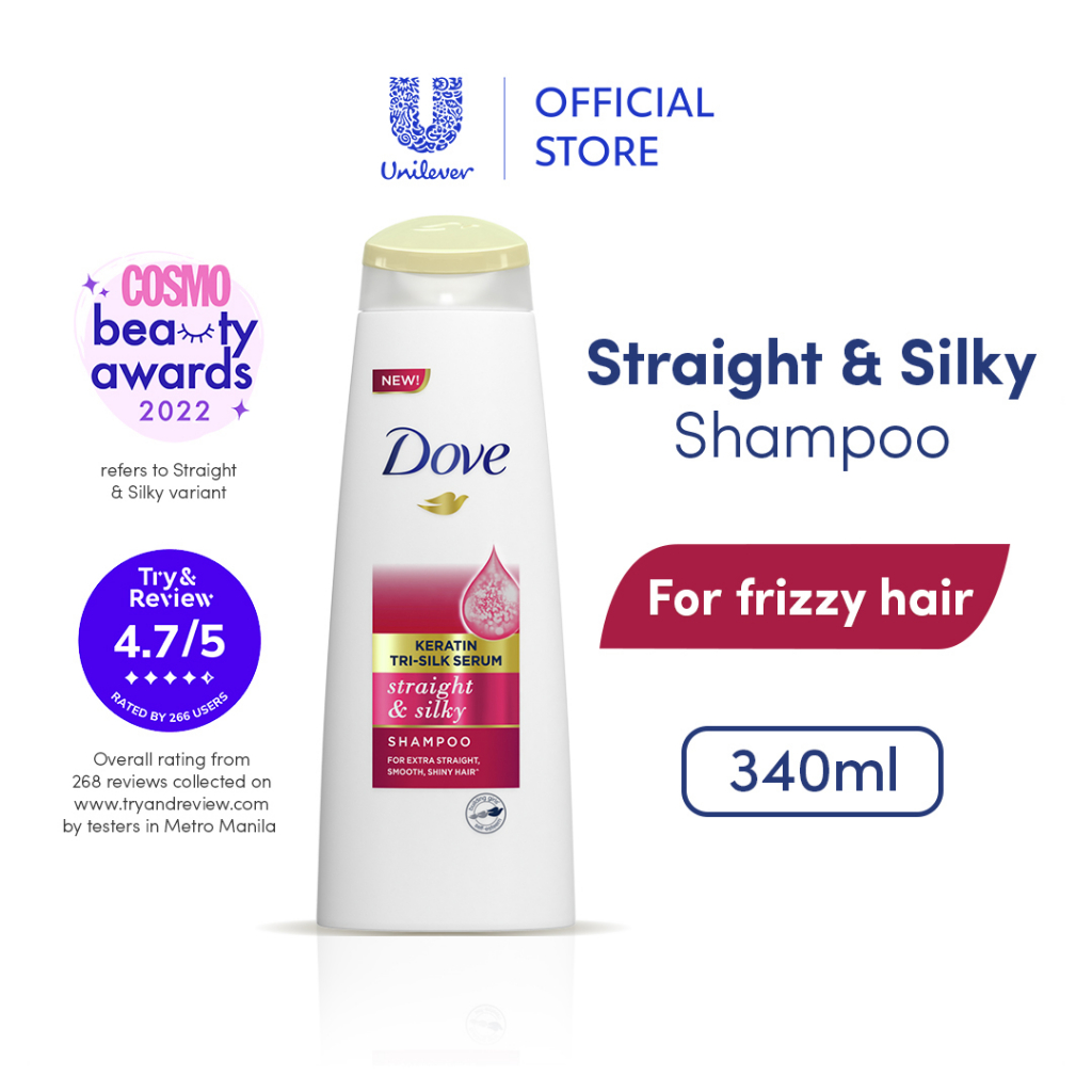 Dove Keratin Tri Silk Serum Straight and Silky Shampoo 340ML for Frizzy Damaged Hair Shopee