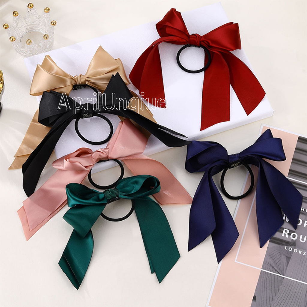 Korean Hot Hair Accessories Lovely Ribbon Bow Tie Hair Rope Elastic ...