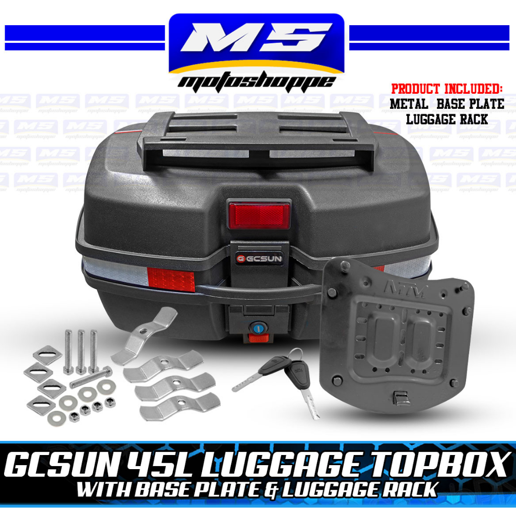 GCSUN LUGGAGE TOP BOX 45 LITERS (METAL BASE PLATE) UNIVERSAL MOTORCYCLE Shopee