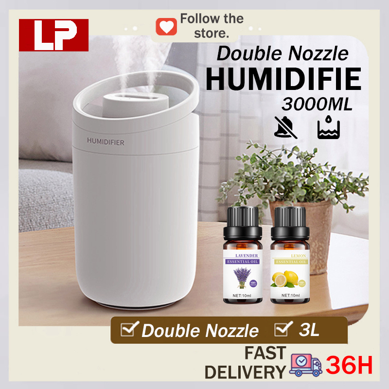 3L Humidifier Large Capacity Ultrasonic Air Purifier Dual Nozzle ...