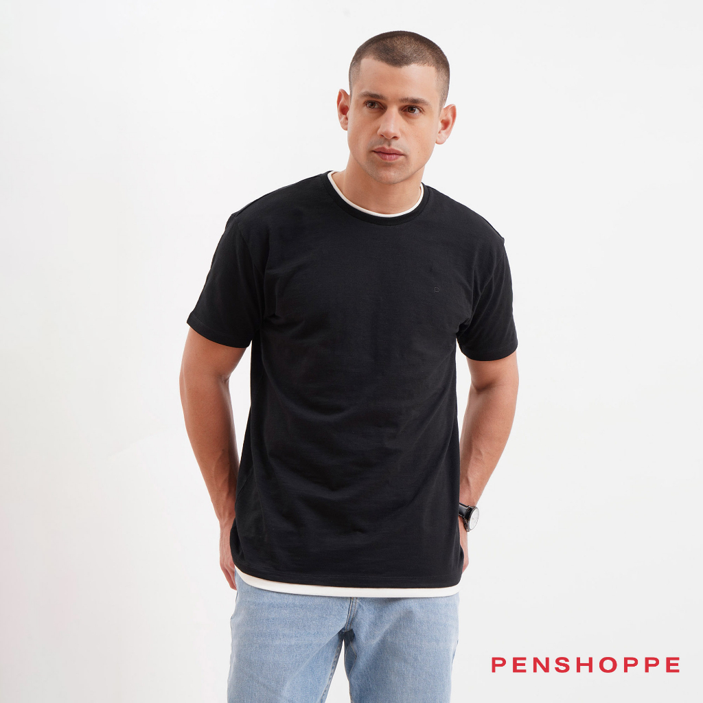 Penshoppe Basic Relaxed Fit Tshirt With Contrast Bottom Hem For Men ...