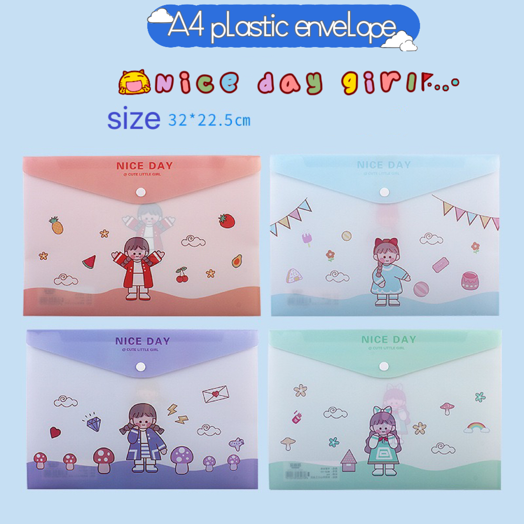 A4 plastic envelope cute cartoon file bag student stationery 1pc ...