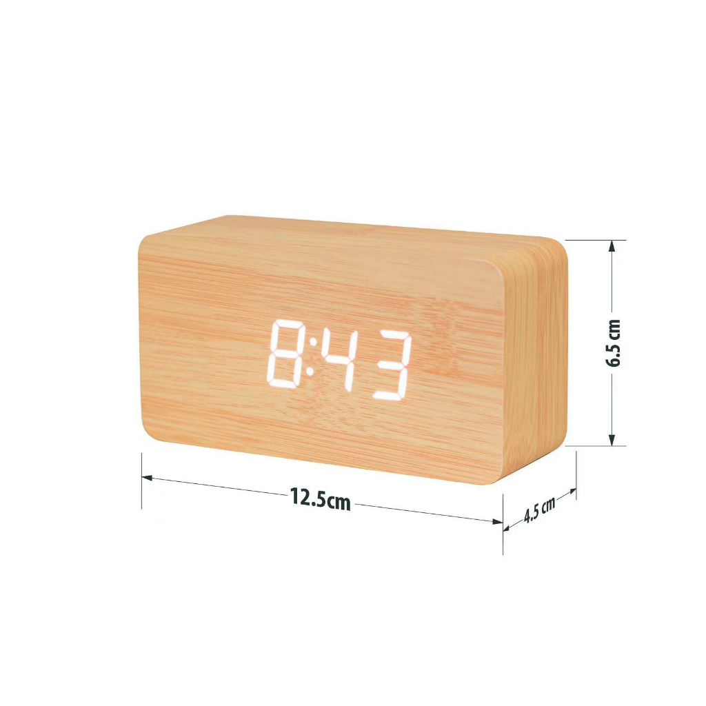 Digital Mini Size Wooden Cube Alarm Clock with LED, Temperature, and