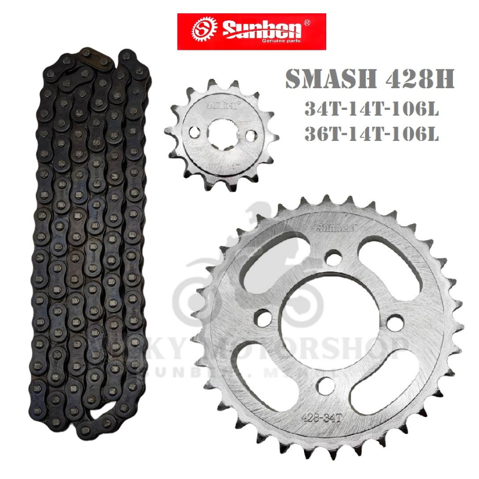 SUNBEN SPROCKET AND CHAIN SET SMASH 34T 36T 428H Shopee Philippines