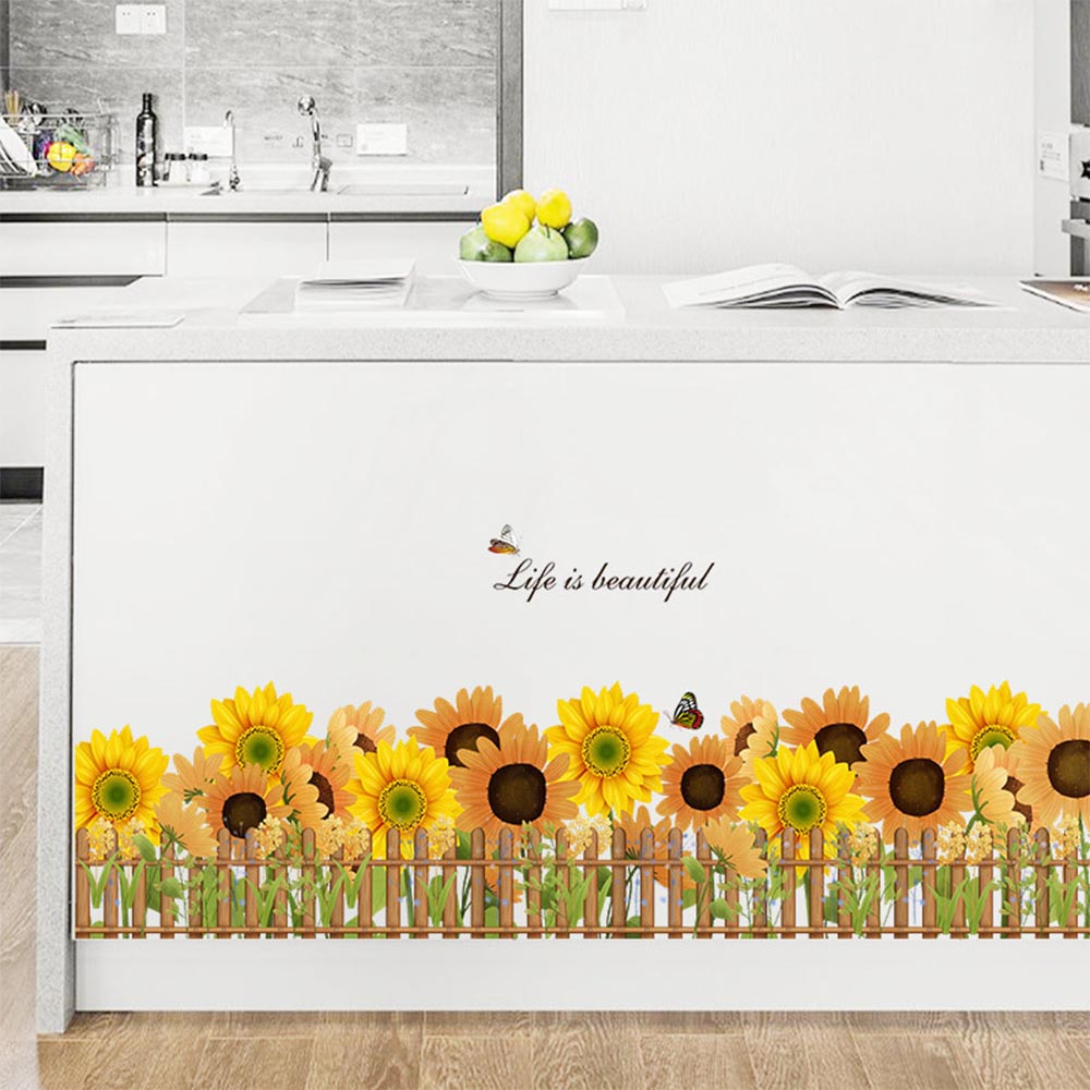 Sunflower Baseboard Wall Stickers Self-Adhesive Flowers Wallpaper PVC ...