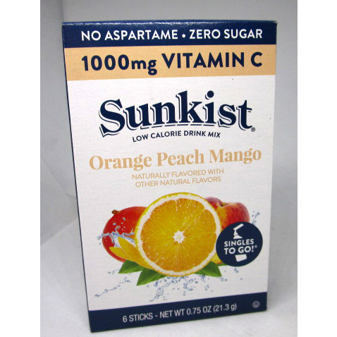 SUNKIST SUGAR-FREEORANGE PEACH MANGO, SINGLES TO GO POWDERED DRINK MIX ...