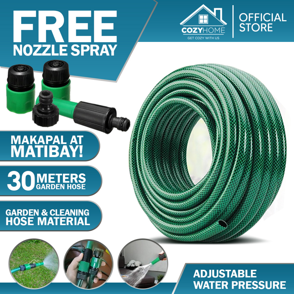 Cozyhome Heavy Duty PVC Hose 30 Meters 1/2 with Free Water Hose Nozzle for  Cleaning and Gardening