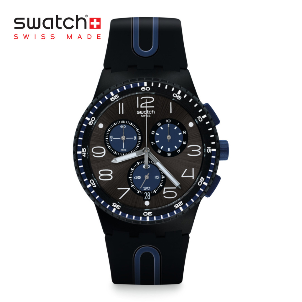 Swatch Chrono Plastic Kaicco SUSB406 Black Silicone Strap Watch