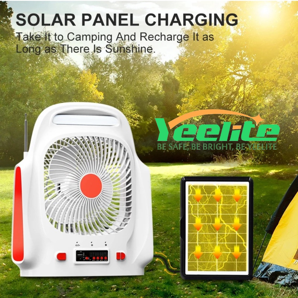 Yeesolar New 8 Inch Solar Fan Rechargeable With Light Power Bank