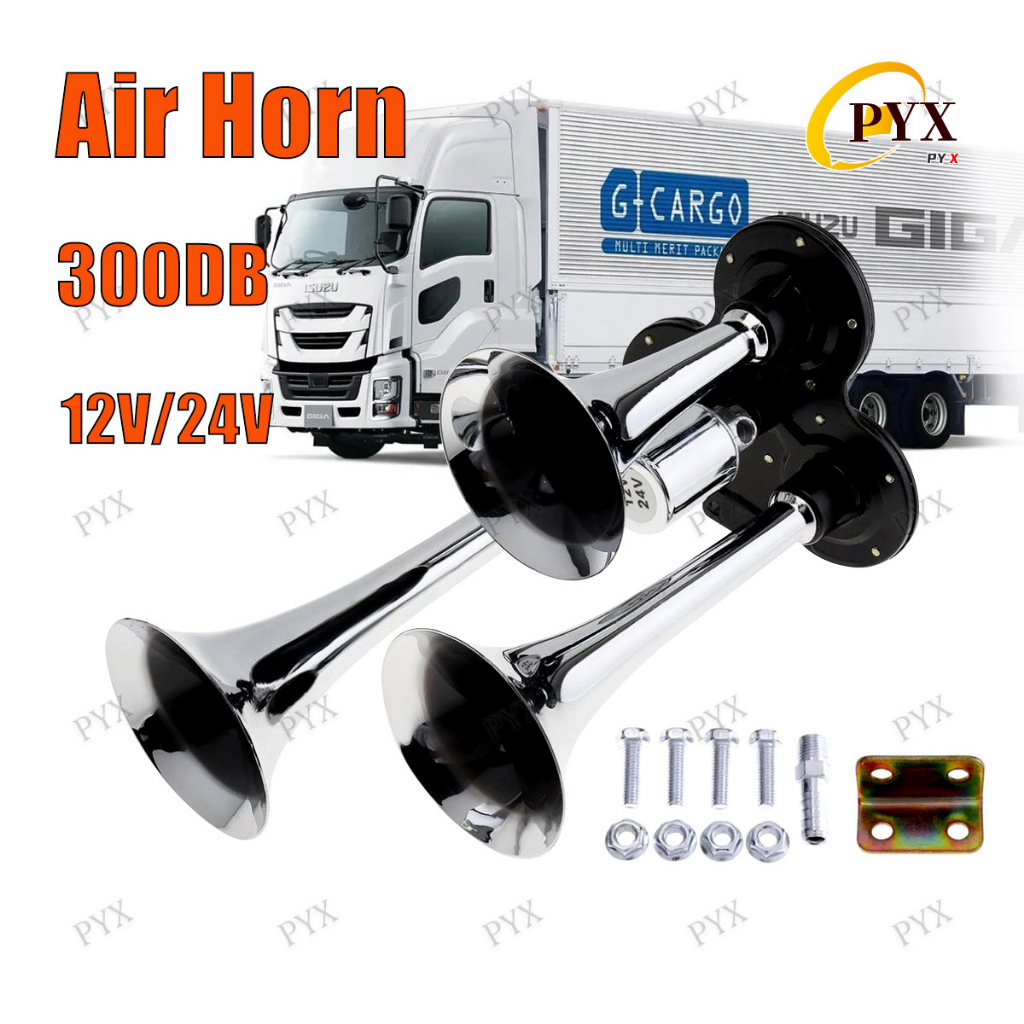 12V 24V Universal 300DB Super Loud Air Horn upgrade Three Trumpet Truck