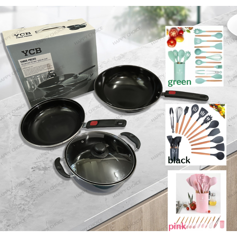 YCB 16Piece Enamel Cookware Sets Nonstick Induction Kitchen Cookware
