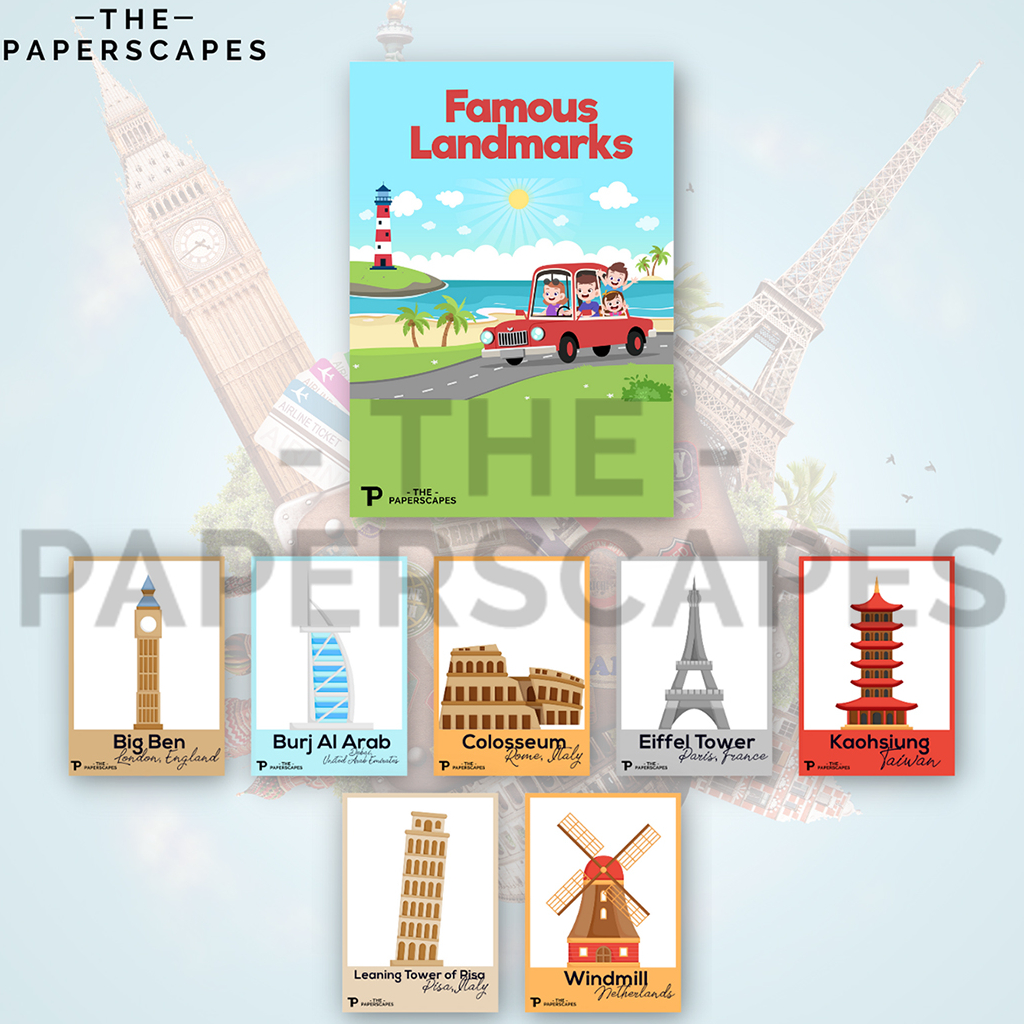 'FAMOUS LANDMARKS' Fully Laminated Educational Flashcards [8 pcs ...