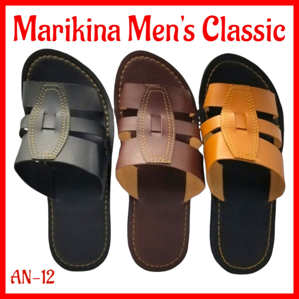 Marikina 'AN-12' Men's Heavy-Quality leather look slippers/Flip-flops ...