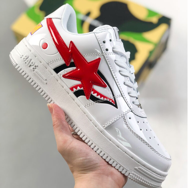 BAPE STA Ortholite White Red Low Top Casual Board Shoes | Shopee ...