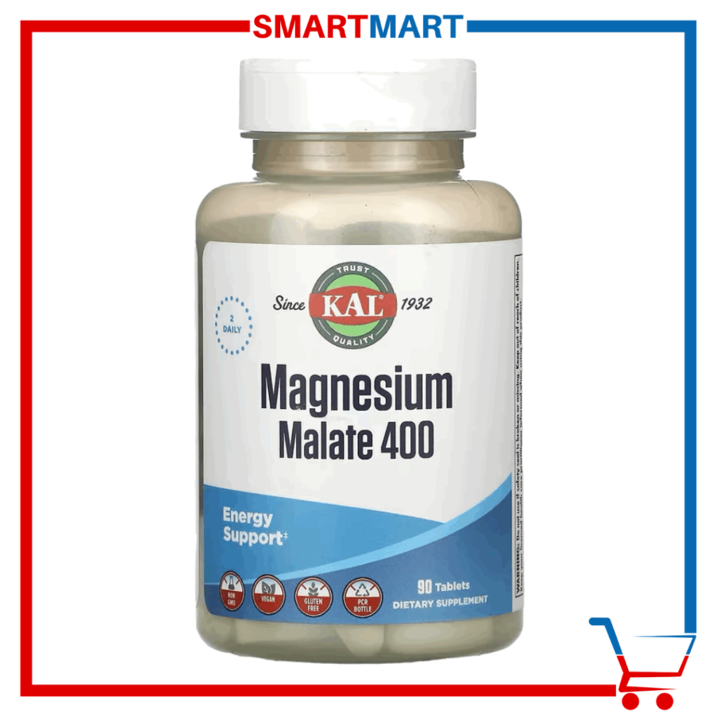 KAL Magnesium Malate 400 mg 90 Tablets Chelated with Malic Acid ...