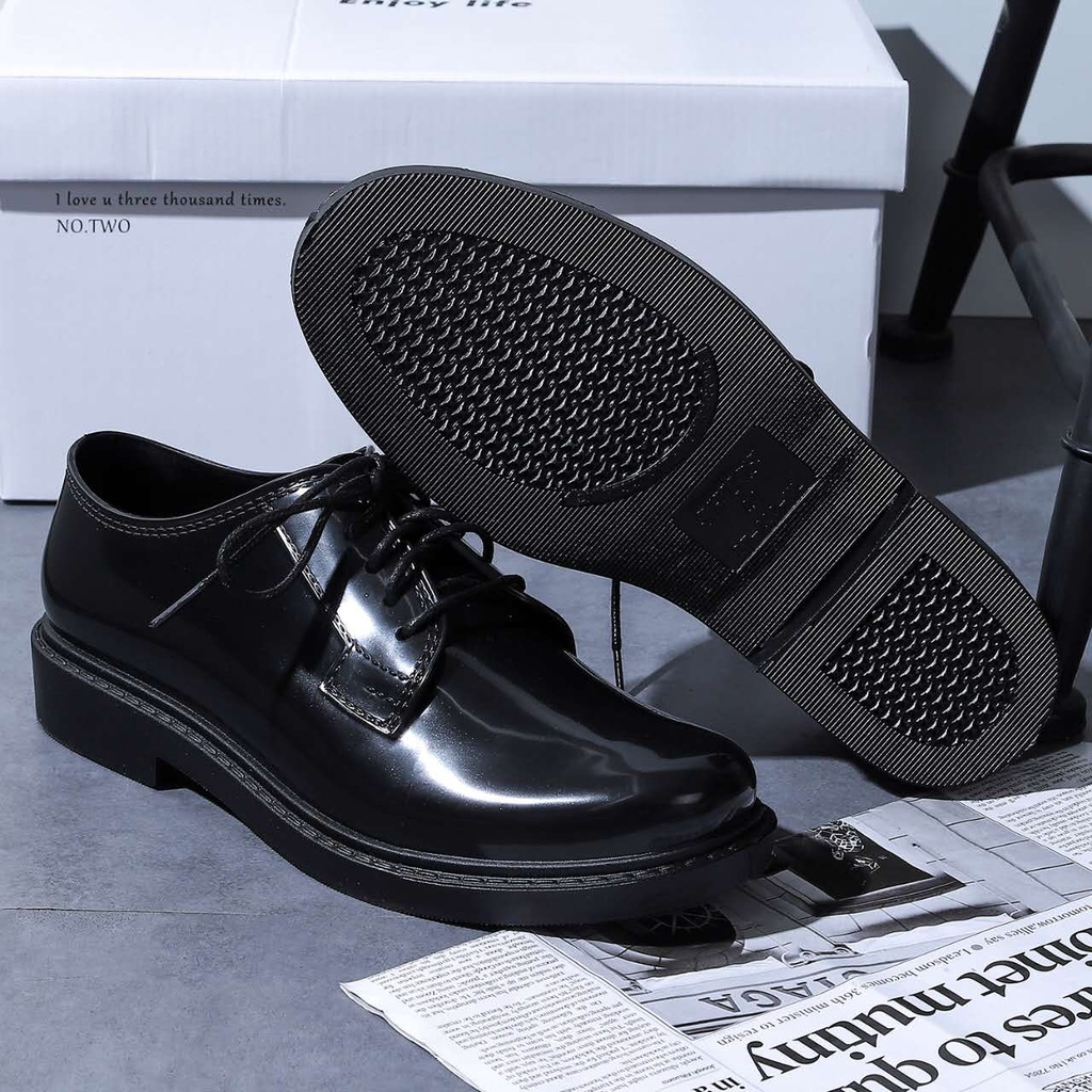 black leather shoes office school security guard shoes for men and women Shopee Philippines