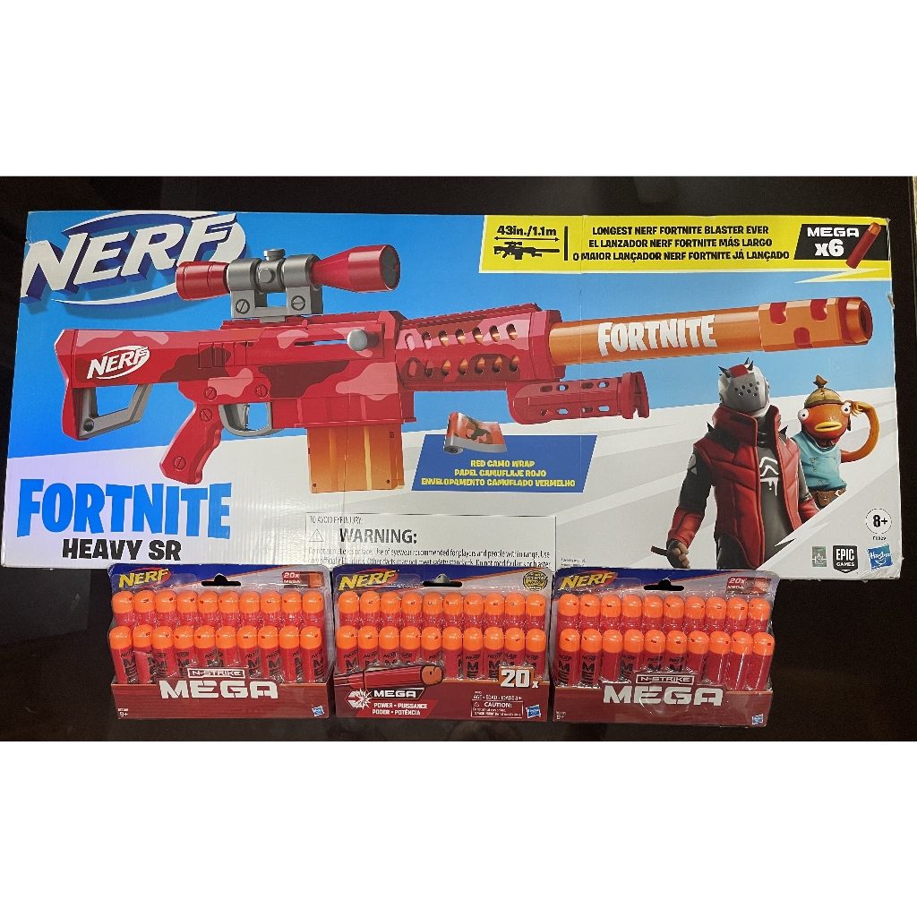 NERF Fortnite Heavy SR Blaster Scope, Big Blaster, 6 Mega Darts