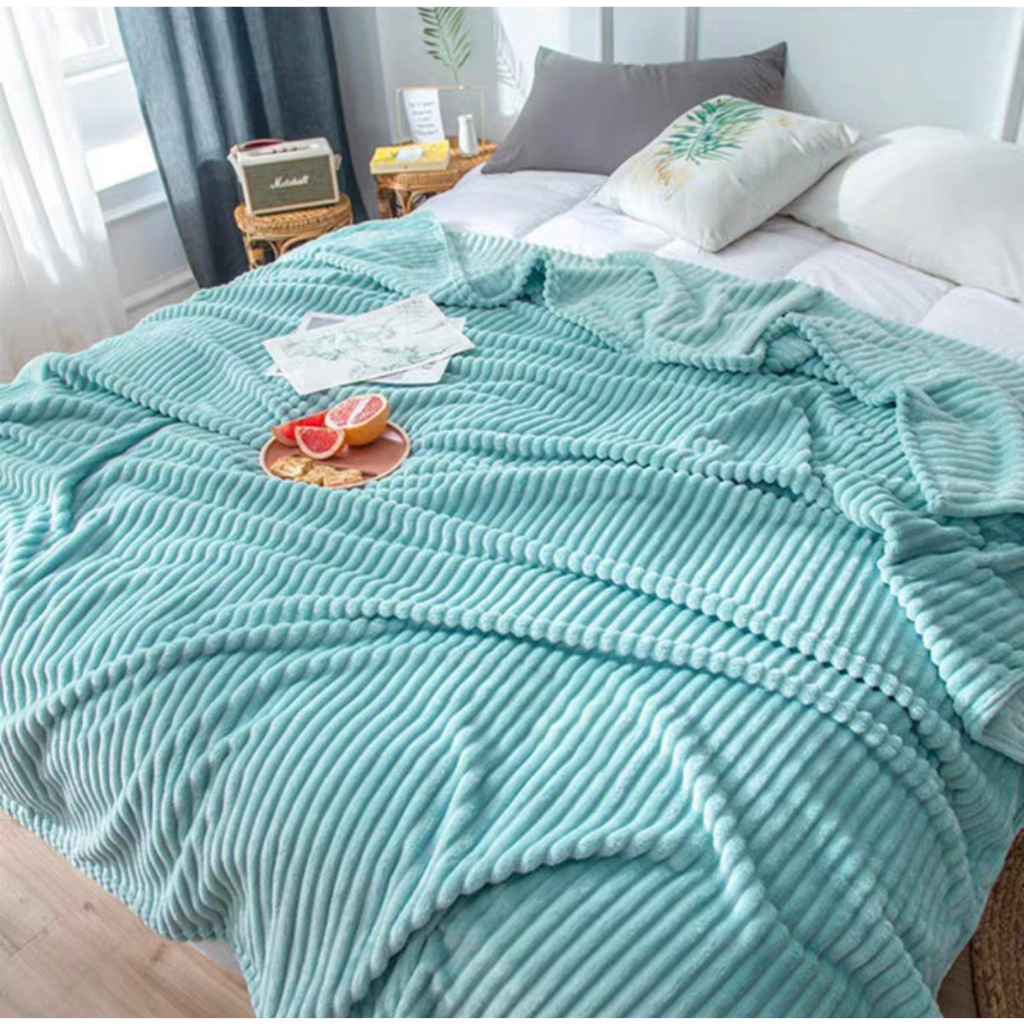 Legit Size Full Double Thick Plain With Stripes Velvet Blanket Super