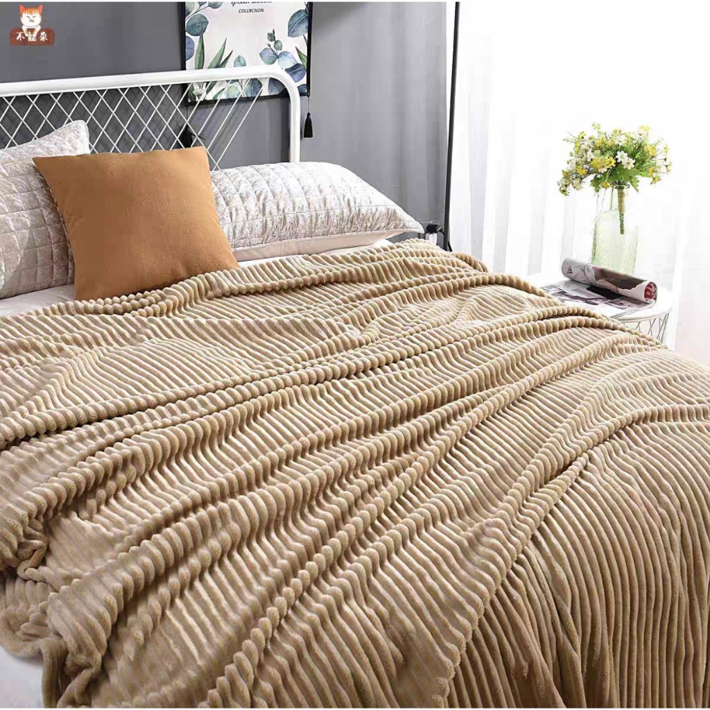 Legit Size Full Double Thick Plain With Stripes Velvet Blanket Super