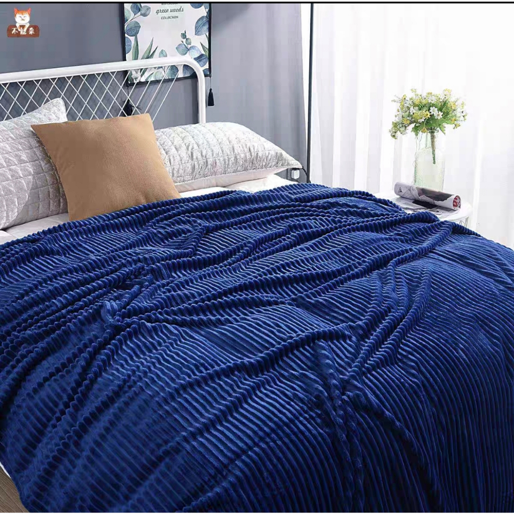 Legit Size Full Double Thick Plain With Stripes Velvet Blanket Super