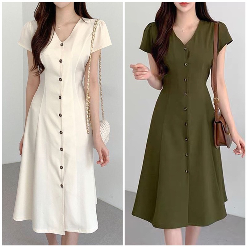 Korean button outlet down dress