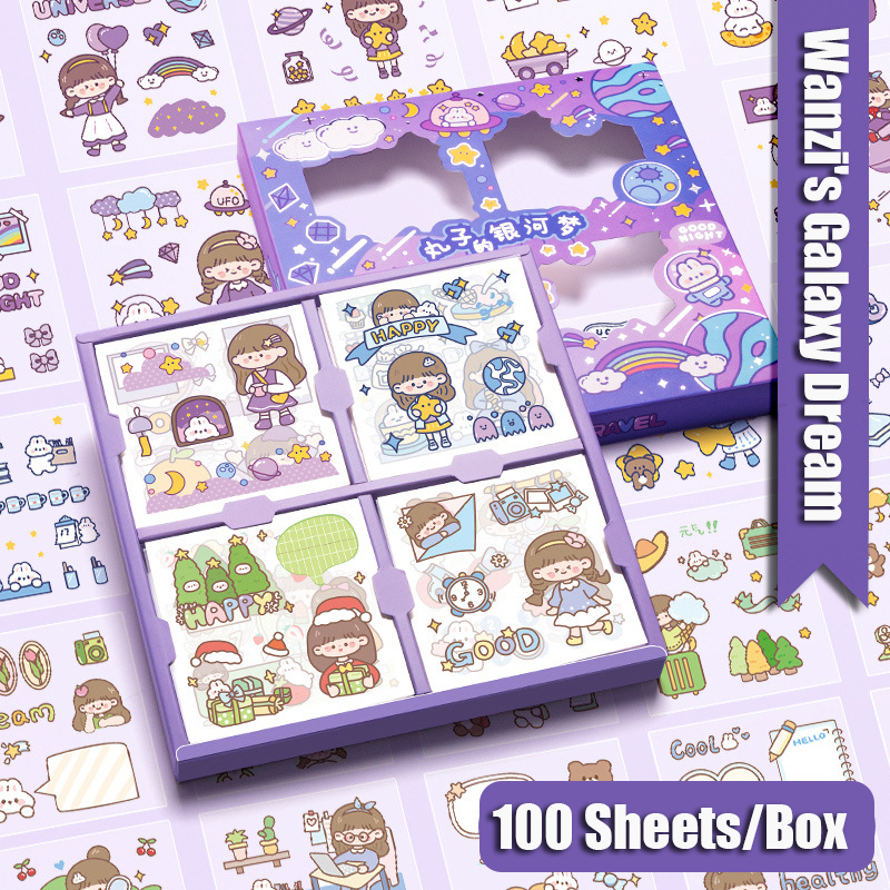100PCS Cute Waterproof Sticker Set Transparent Stationary Stickers ...