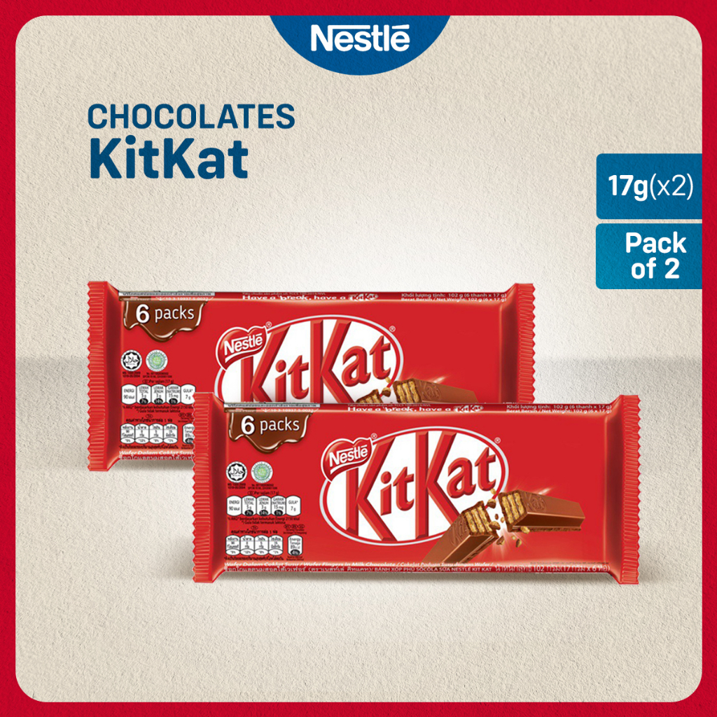 KitKat 2 Finger Milk Chocolate Bar Flowrap 6-Pack 17g - Pack of 2 ...