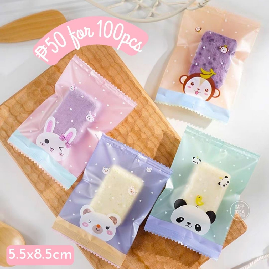 FP1728 (100pcs) 5.5X8.5 CM Kawaii Animals Pastel Cookie Bag Plastic ...