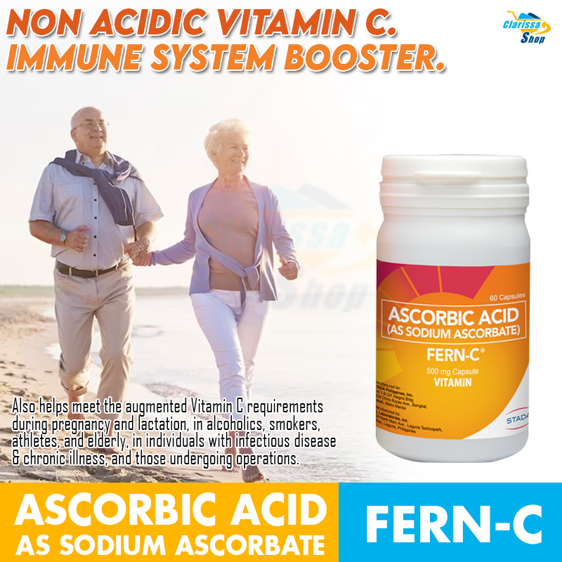 Fern C Ascorbic Acid as Sodium Ascorbate ( 500mg ) 60Capsules Non Acidic Vitamin C, Immune