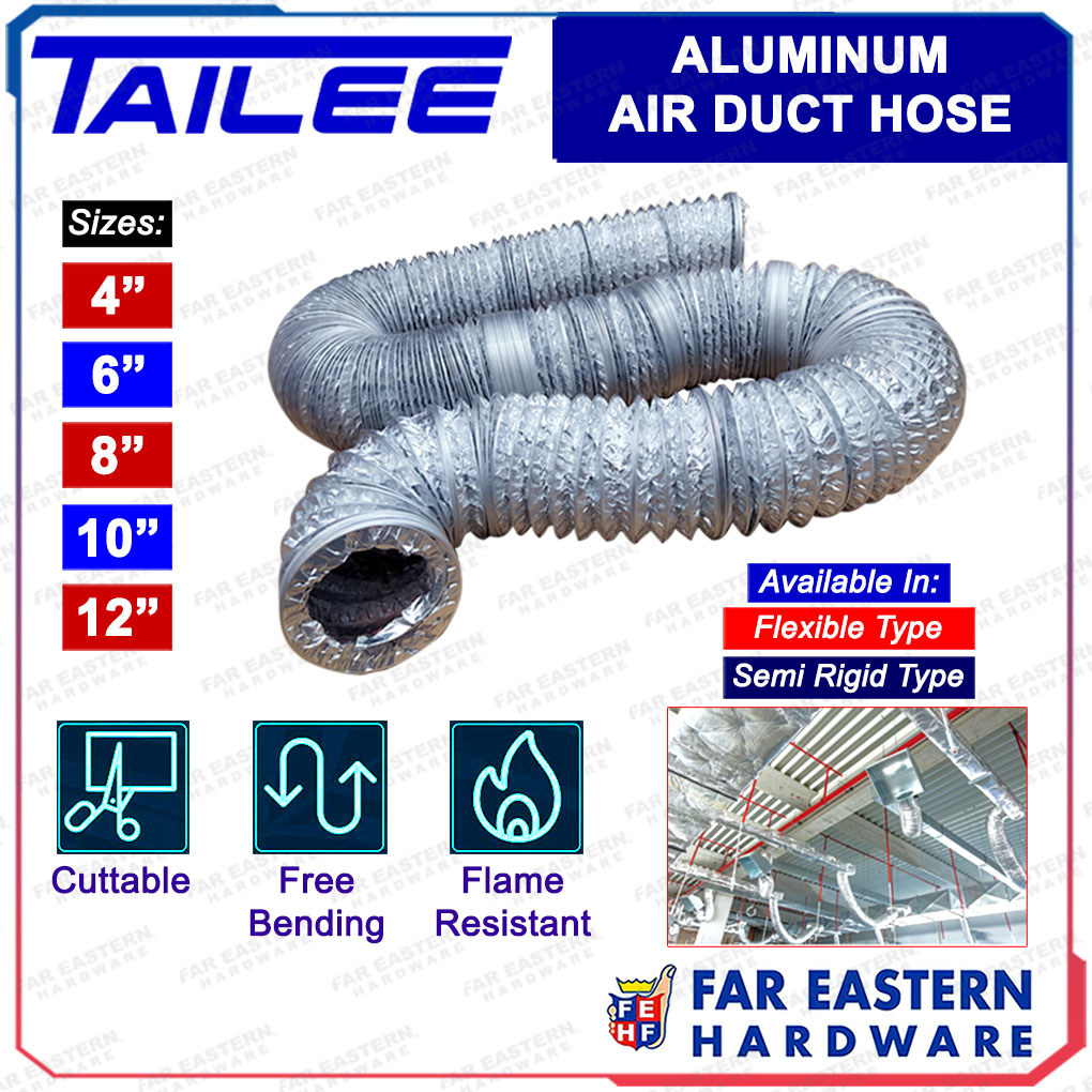 TAILEE Aluminum Flexible Air Exhaust Duct Hose Semi Rigid Type 4" 6