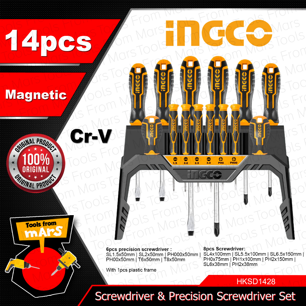 INGCO 14Pcs Screwdriver And Precision Screwdriver Set SS Flat & Slotted ...