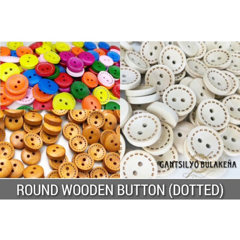 [10/25/50pcs] 15mm Wooden Buttons Round Dotted Design 2-Holes for ...