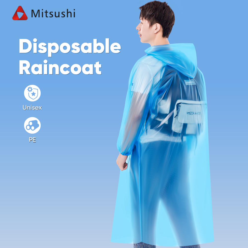 Mitsushi Disposable Raincoat Plastic Pocket Rain Coat for Adults