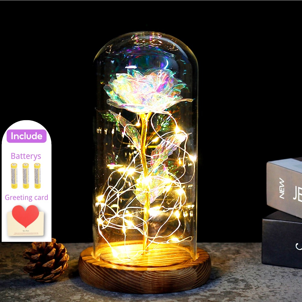 (Free Battery）Galaxy Rose with Box, Eternal Rose with LED Light, Glass ...