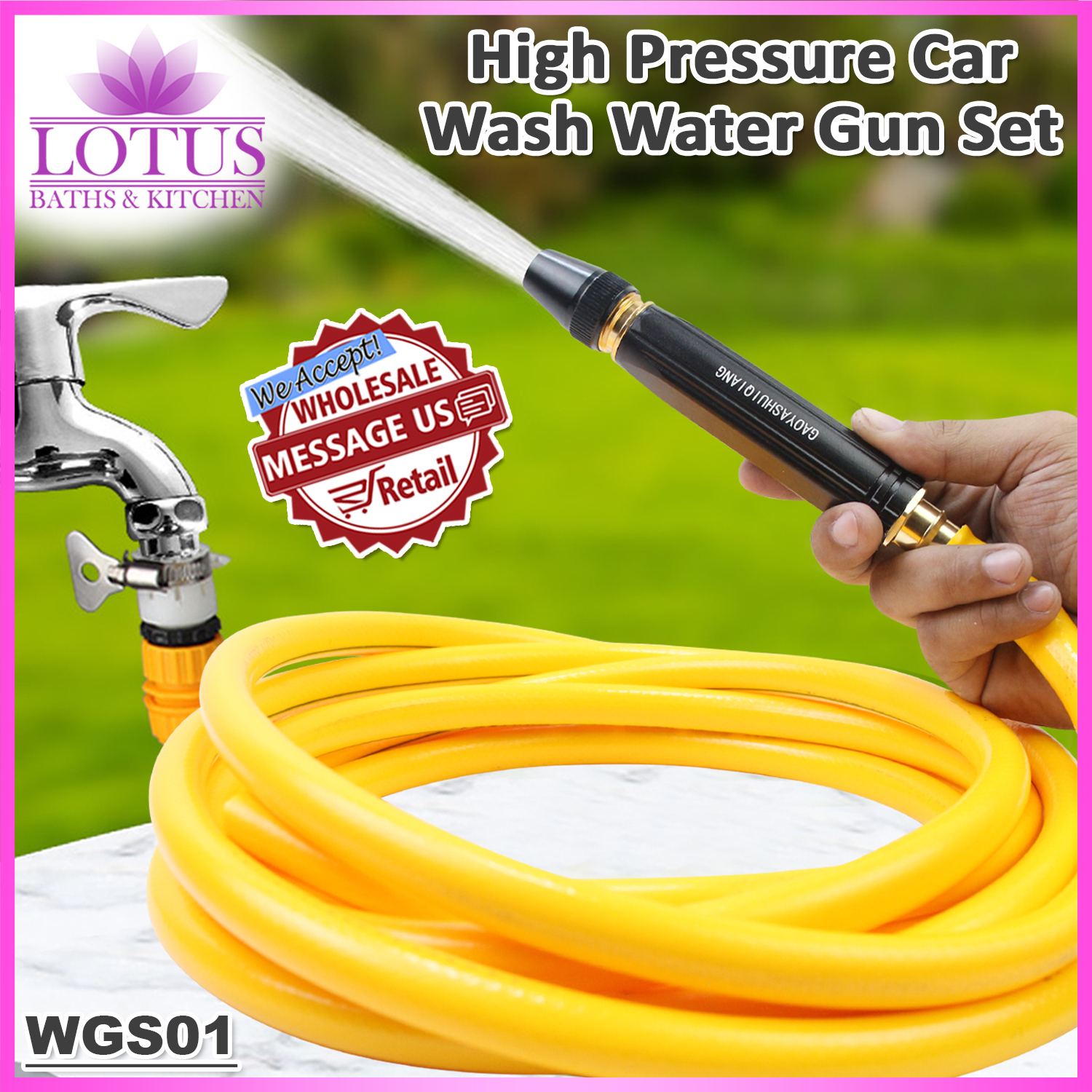 LotusBaths WGS01 Water Jet Car Wash Gun High Pressure Water Spray Gun