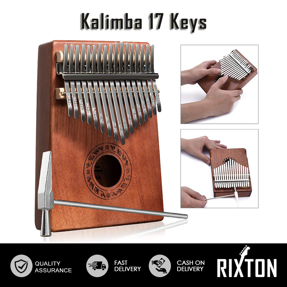 Rixton Kalimba Thumb Piano 17 Key With Tuning Hammer Portable Mahogany