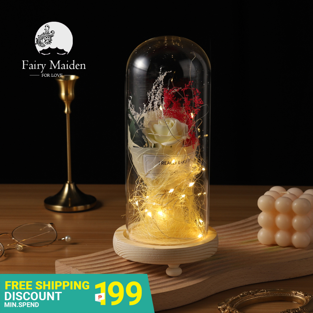 Enchanted Rose Flower Lamp dried flowers Eternal Flower with Wooden