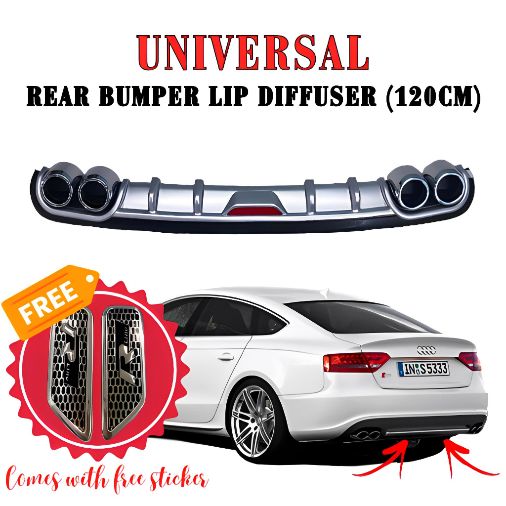 CPAO Universal 120cm Car Rear Bumper Diffusers Lip Spoiler Body Kits