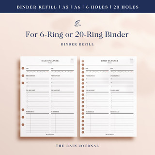 Daily Planner Ring Binder Refill - Daily Agenda, Daily Schedule, A5, A6 ...