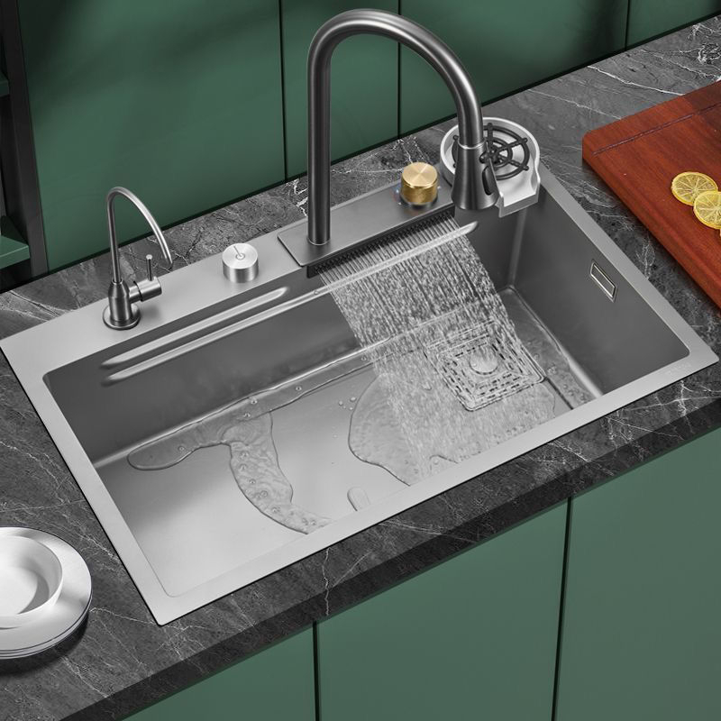 3mm Thick Gray Waterfall Kitchen Sink Rainfall Large Single Sink Wash