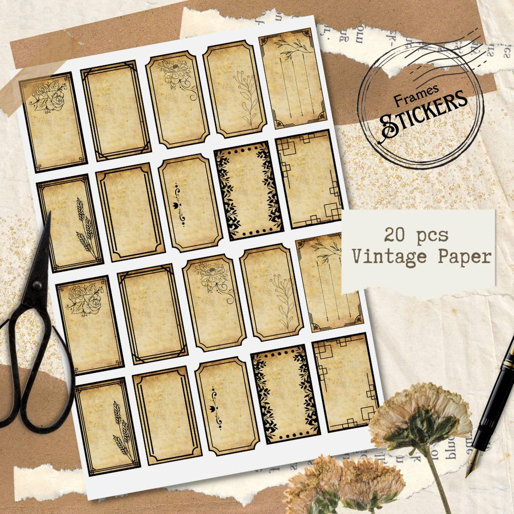 20pcs Vintage Frames/Labels Stickers - For Stationery Junk Journals ...