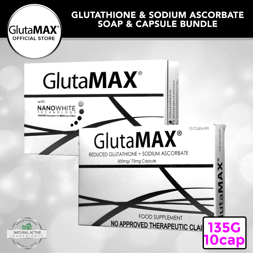 GlutaMAX Inside Out Lightening Regimen Glutathione 10 Capsule and 135g Whitening Gluta Soap