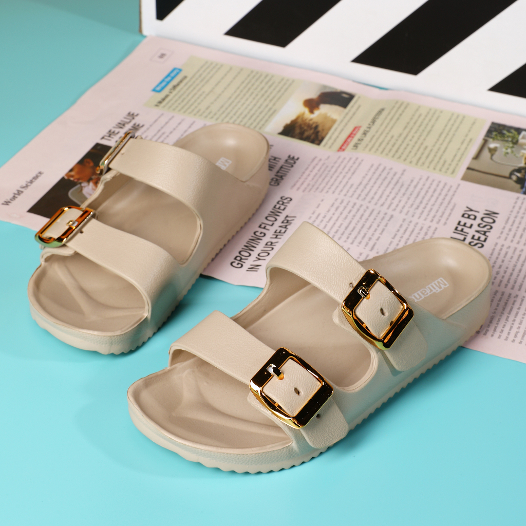 hongfa new hot style two strap with gold buckle boys and girls slippers ...