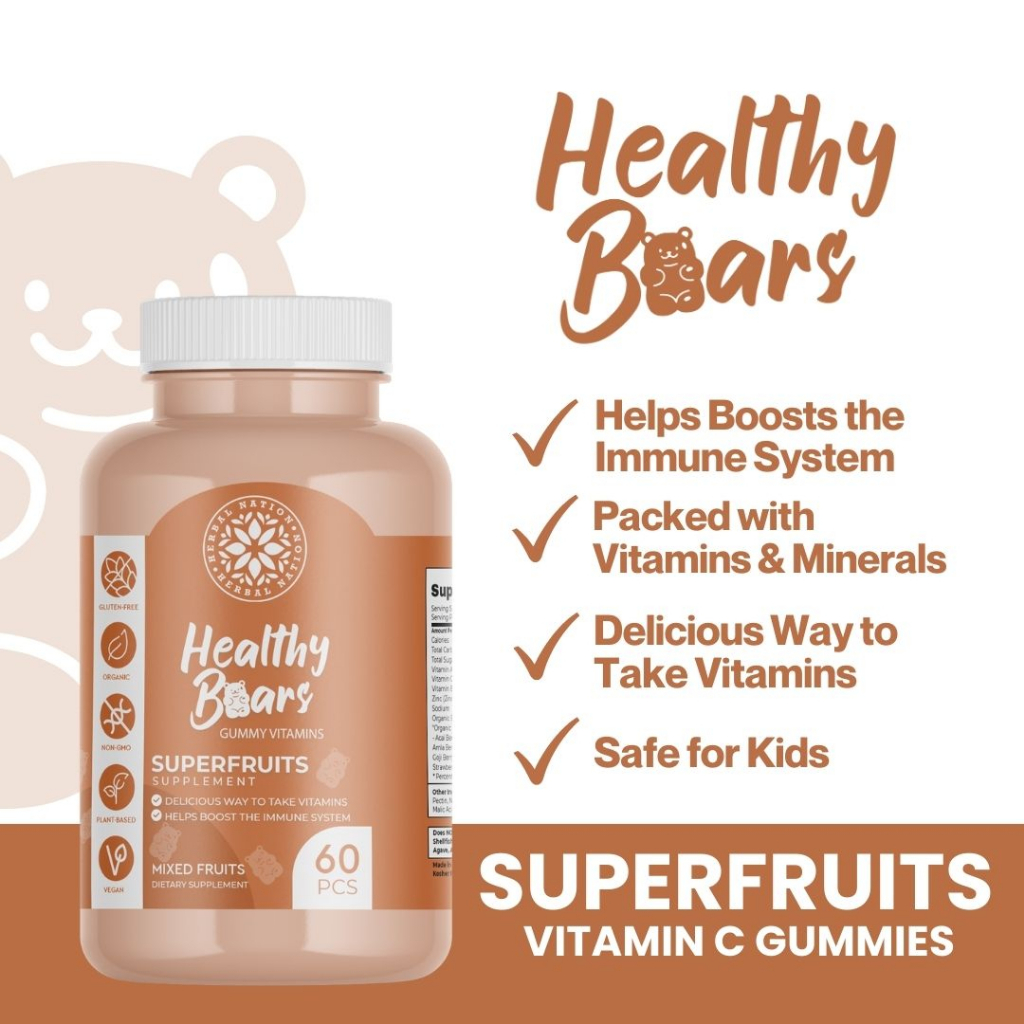 Herbal Nation Healthy Bears Superfruit Vitamin C Gummy Vitamins ...